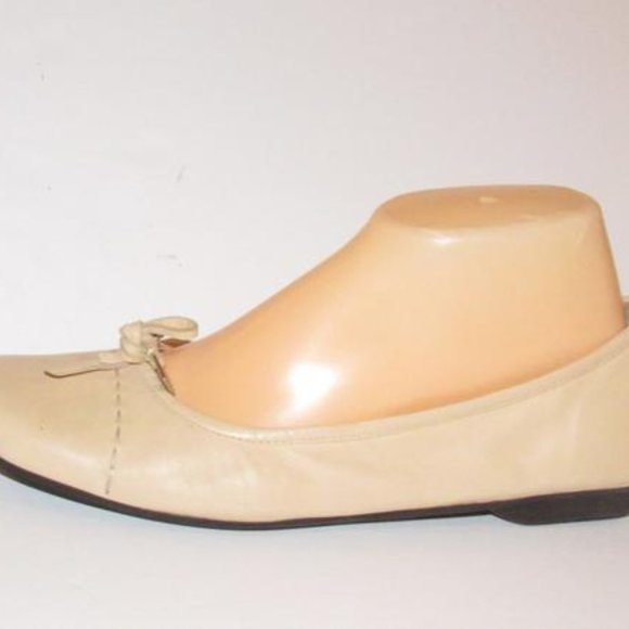 Prada Pink Beige Almond Toe Chrome Accent Designer Flats - Picture 3 of 12